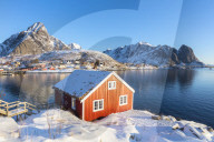 Traditional hut (Rorbu), Reine, Moskenes, Nordland county, Lofoten Islands, Norway