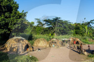 Traditional Baka pygmie village in the Unesco world heritage sight Dzanga-Sangha Special Reserve, Central African Republic