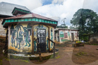 Colourful little houses in Foumban, Cameroon