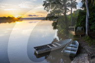 Sunset over the Sangha river flowing through the Unesco world heritage sight Dzanga-Sangha Special Reserve, Central African Republic