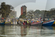 Locall fishing boats in the harbour of Conakry, Republic of Guinea, Guinea Conakry