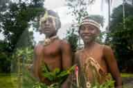 Traditional dressed boys in a war ceremony, Manus or Admirality islands, Papua New Guinea