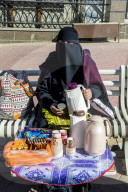 Woman selling arabian coffee, Abha, Saudi Arabia