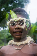 Traditional dressed boy in a war ceremony, Manus or Admirality islands, Papua New Guinea