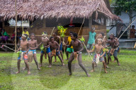Young people practicing traditional dance, Manus or Admirality islands, Papua New Guinea
