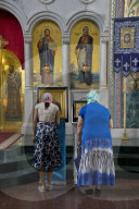 Russian Orthodox church service in Volgograd on the Volga river, Russia
