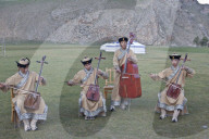 Local band play Mongolia's National instrument, the Morin khuur (horse head fiddle) and perform Khoomi, a throat singing.