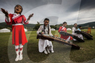 Concert at Lapis Sky Ger camp. young girls are play Yatga - Yatuga (string instrument) at Bunkhan, Mongolia.