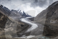 Dropping down from penzi La, looking at the glacial moraine that feeds into the Stod River, on for the tributaries of Zanskar River.Ladakh, India.