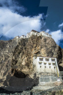 View of Kharsha Monastery from uphill walkway to Kachod Drub Ling Nunnery. Roughly one - hundred monks reside in Kharsha and they follow the Gelugpa order. It is the largest monastery in the Zanskar region. Top of the monastery serves the beautiful view o