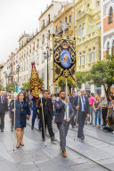A procession to move the Virgin of Hope of Macarena statue from Seville Cathedral, Seville, Andalucia, Spain, Europe