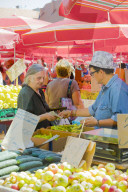 Market vendor in Dolac, market square, Zagreb, Croatia, Europe