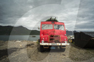 Djupavik, Strandir Coast, Westfjords, Iceland. Old fire engine.