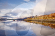 The still waters of Loch Leven near Ballachulish on a winter's morning, Glencoe, Highlands, Scotland, United Kingdom, Europe,
