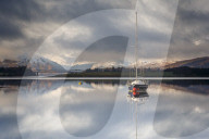 The still waters of Loch Leven near Ballachulish on a winter morning, Glencoe, Highlands, Scotland, United Kingdom, Europe.