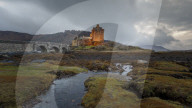 Dusk at Eilean Donan (Eilean Donnan) Castle in Dornie, Highlands, Scotland, United Kingdom, Europe