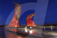 The Kelpies at the entrance to the Forth and Clyde Canal at Helix Park, Falkirk, Stirlingshire, Scotland, United Kingdom, Europe