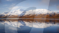 Wintery scene of Loch Linnhe, near Fort William, in calm weather with reflections, Highlands, Scotland, United Kingdom, Europe.