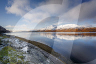 Wintery scene of Loch Linnhe, near Fort William, in calm weather with reflections, Highlands, Scotland, United Kingdom, Europe.
