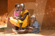 African Masai Woman and Children, Masai Mara, Kenya, Africa