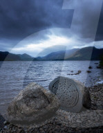 National Trust Centenary Stone, Derwent Water, Lake District, Cumbria, England, United Kingdom