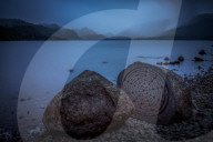 National Trust Centenary Stone, Derwent Water, Lake District, Cumbria, England, United Kingdom