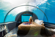 Views from Ithaa, the undersea restaurantÂ at Conrad Maldives.