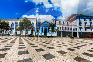 Colorful buildings in the little town called Sao Mateus village around Terceira Island, Azores, Portugal