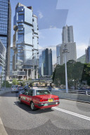 Red taxi in Central, Hong Kong Island, Hong Kong