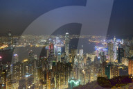 City skyline by night viewed from Victoria Peak, Hong Kong