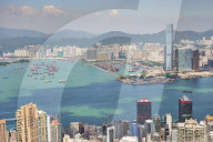 New Yau Ma Tei Typhoon Shelter and city skyline, viewed from Victoria Peak, Hong Kong