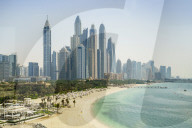 The skyscrapers of Dubai Marina and beach front, Dubai, United Arab Emirates