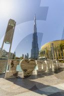 Burj Khalifa and I love Dubai sign by the Lake, Downtown, Dubai, United Arab Emirates