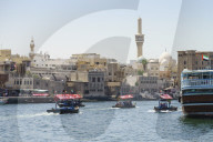 Abras, traditional water taxis crossing Dubai Creek between Deira and Bur Dubai, Dubai, United Arab Emirates