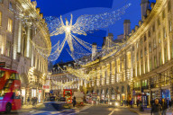 Regent Street with Christmas decorations, London, England