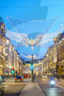 Regent Street with Christmas decorations, London, England