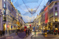 Regent Street with Christmas decorations, London, England