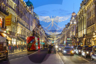 Regent Street with Christmas decorations, London, England