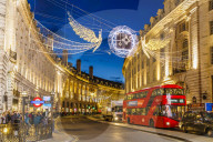 Regent Street with Christmas decorations, London, England