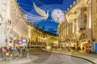 Regent Street with Christmas decorations, London, England