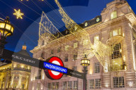 Christmas decorations at Piccadilly Circus, London, England