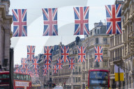 Union flags flying in Regent Street, London, W1, england