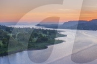 Dusk over River Clyde viewed from the Erskine Bridge, Scotland, United Kingdom, Europe