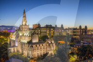 Glasgow Cathedral and Royal Infirmary at Dusk, Glasgow, Scotland, United Kingdom, Europe.