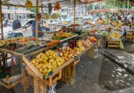 Assortment of various fruits and vegetables in a street market in Rio de Janeiro, Brazil