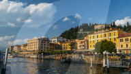Traditional buildings and restaurant terraces in Bellagio, Lake Como, Italy