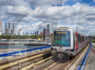 Train leaving Maashaven Metro Station, Rotterdam, South Holland, The Netherlands