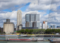 View over Maashaven towards De Rotterdam and KPN Tower buildings, Rotterdam, South Holland, The Netherlands