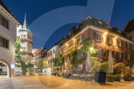 Square in the Upper Town at dusk. Meersburg, Baden-WÃ¼rttemberg, Germany.
