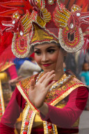 Indonesian woman of a carnival celebrating Malang?s 101st year anniversary, Malang, Indonesia